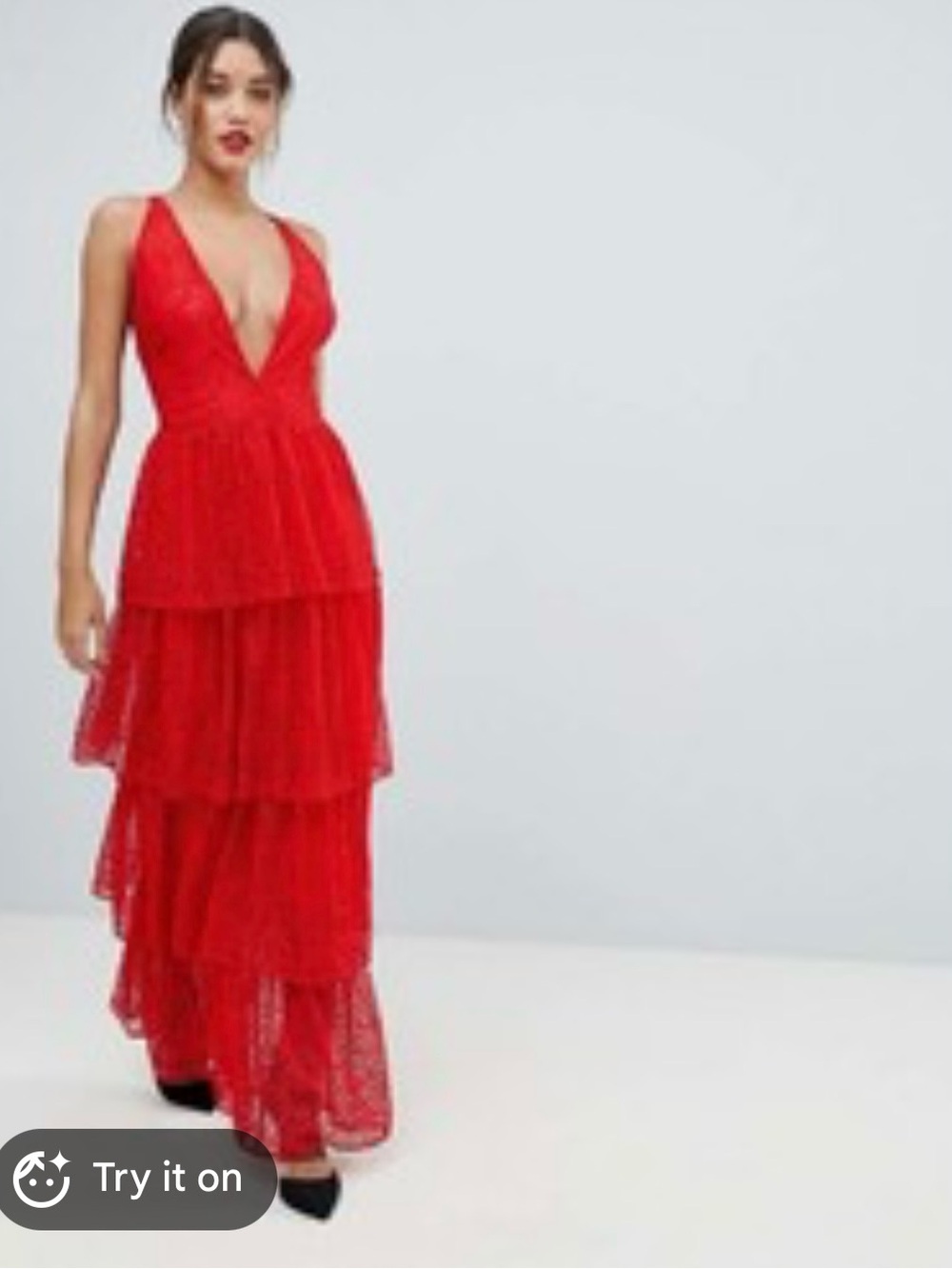 Missguided Red Tiered Plunge Maxi Dress